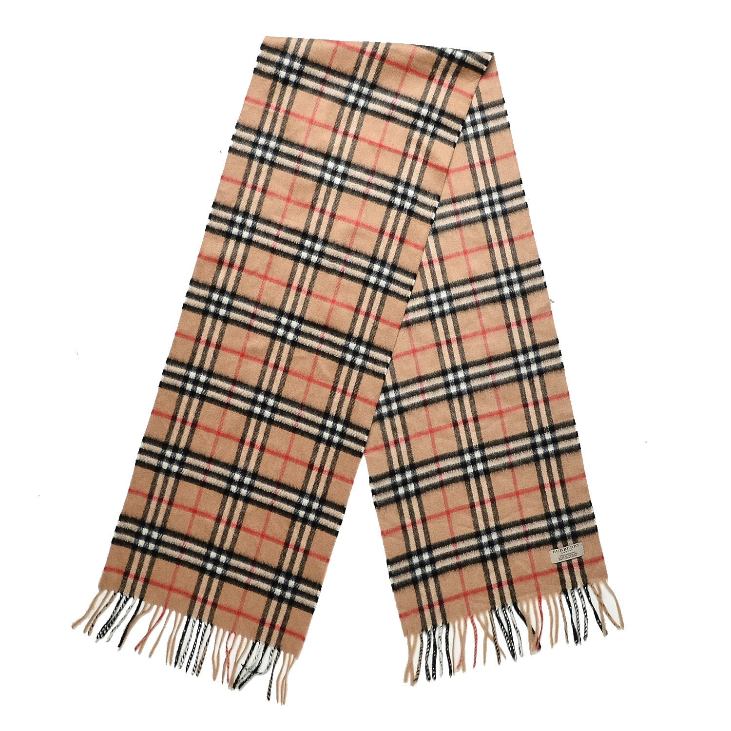 Burberry Cashmere House Check Fringe Scarf Camel 1 of 3
