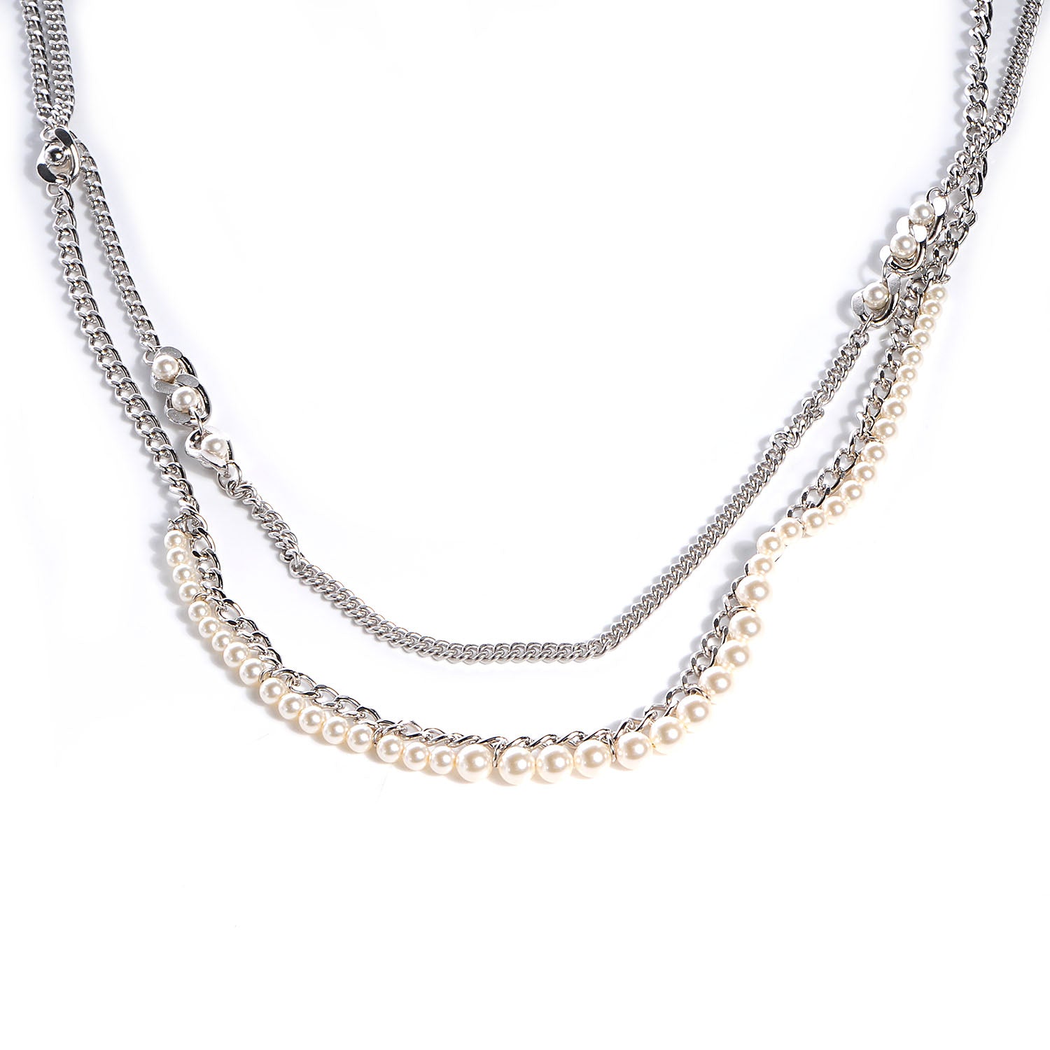 Chanel Pearl CC Long Chain Necklace Silver 1 of 7