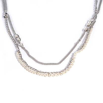 Chanel Pearl CC Long Chain Necklace Silver 1 of 7