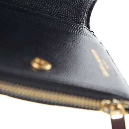 Saint Laurent Grain De Poudre Matelasse Chevron Monogram Zipped Card Case Black 8 of 9