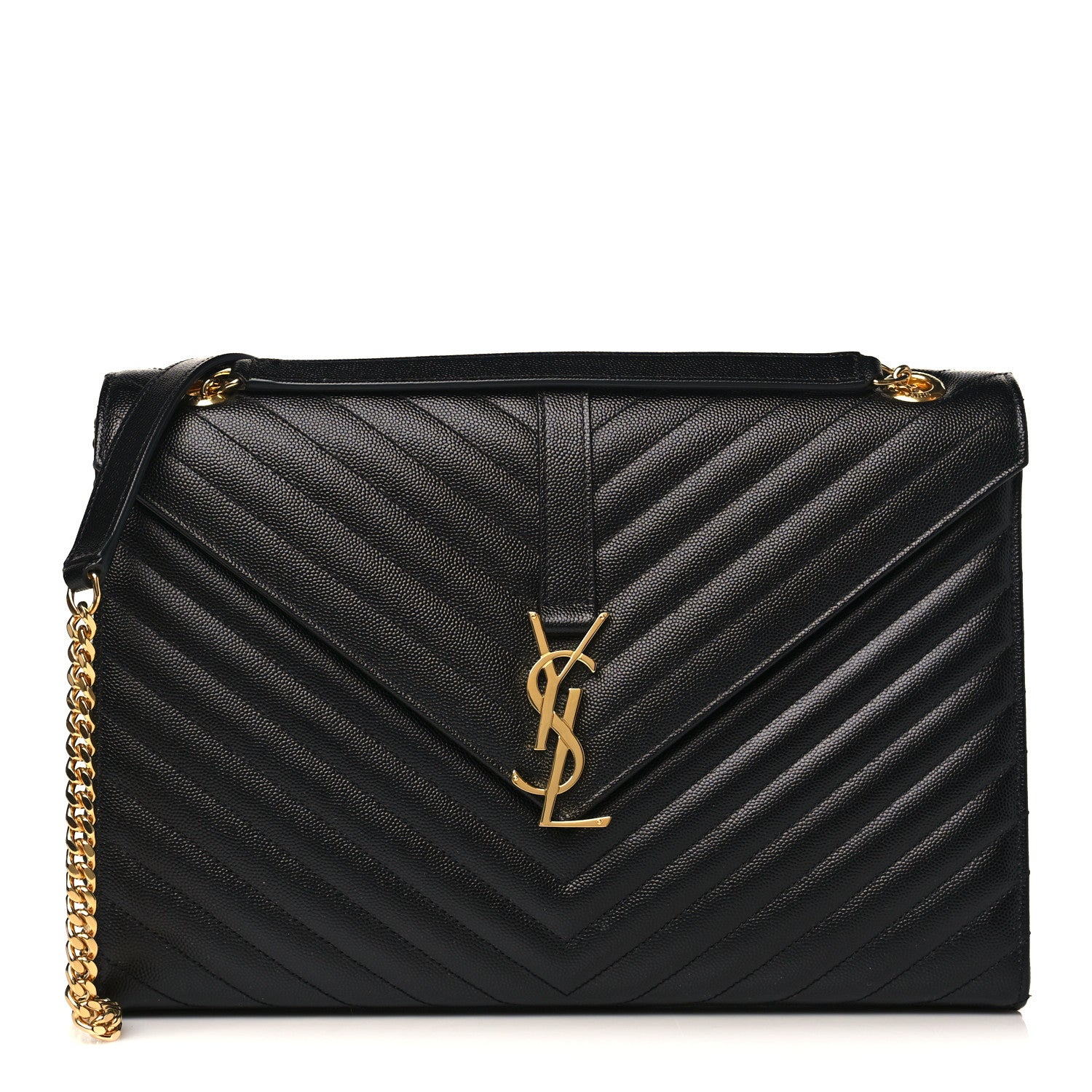 Saint Laurent Grain De Poudre Matelasse Chevron Large Monogram Satchel Black 1 of 10