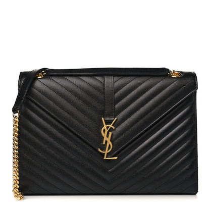 Saint Laurent Grain De Poudre Matelasse Chevron Large Monogram Satchel Black 1 of 10
