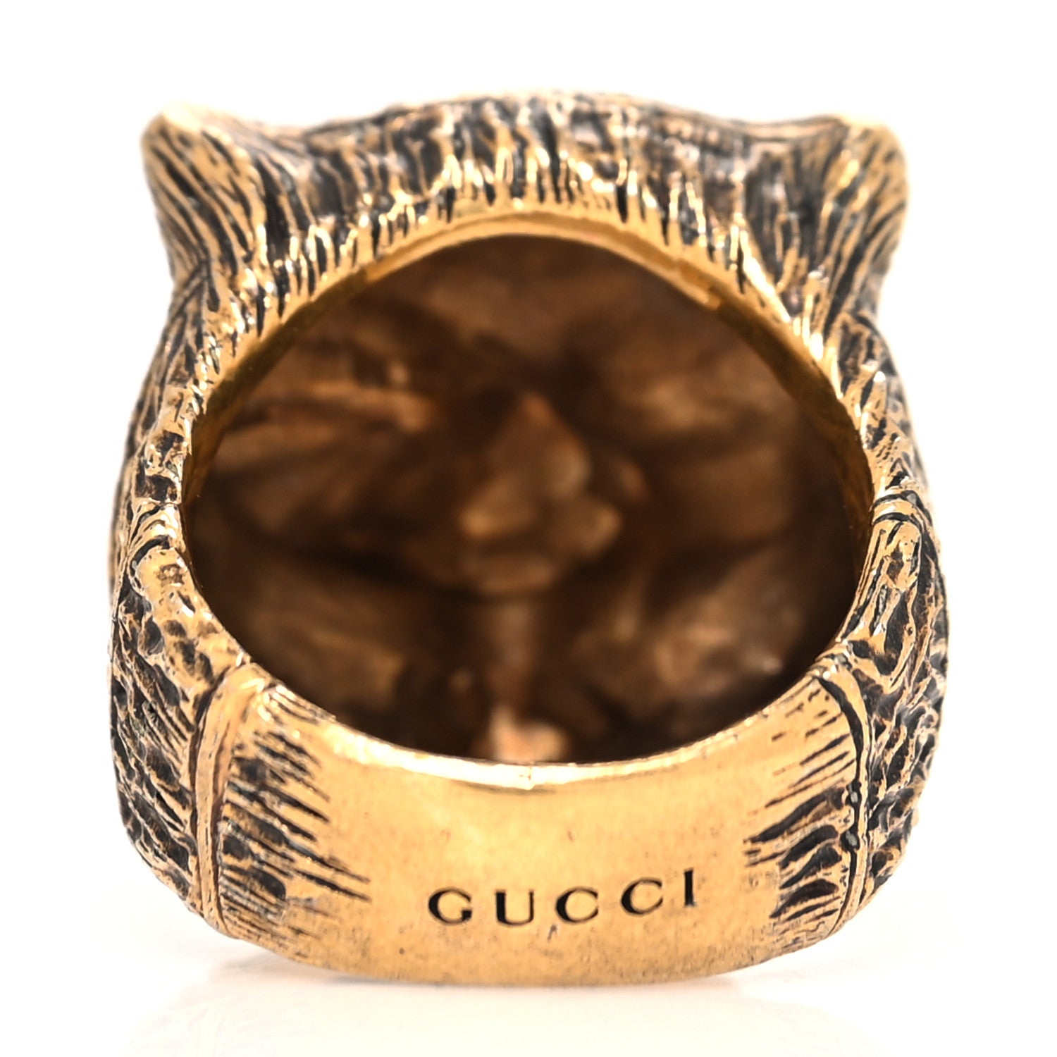 Gucci Metal Feline Head Ring 19 Aged Gold 3 of 5
