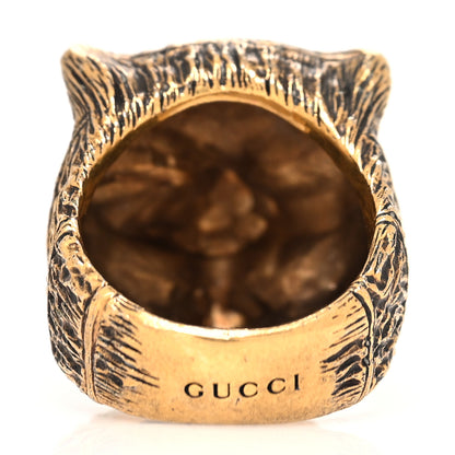 Gucci Metal Feline Head Ring 19 Aged Gold 3 of 5