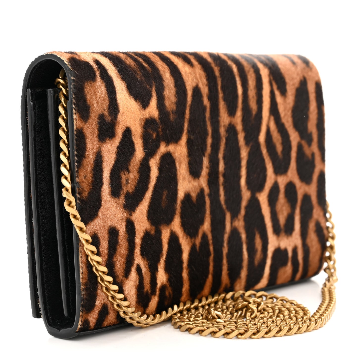 Calf Hair Monogram Chain Wallet Leopard