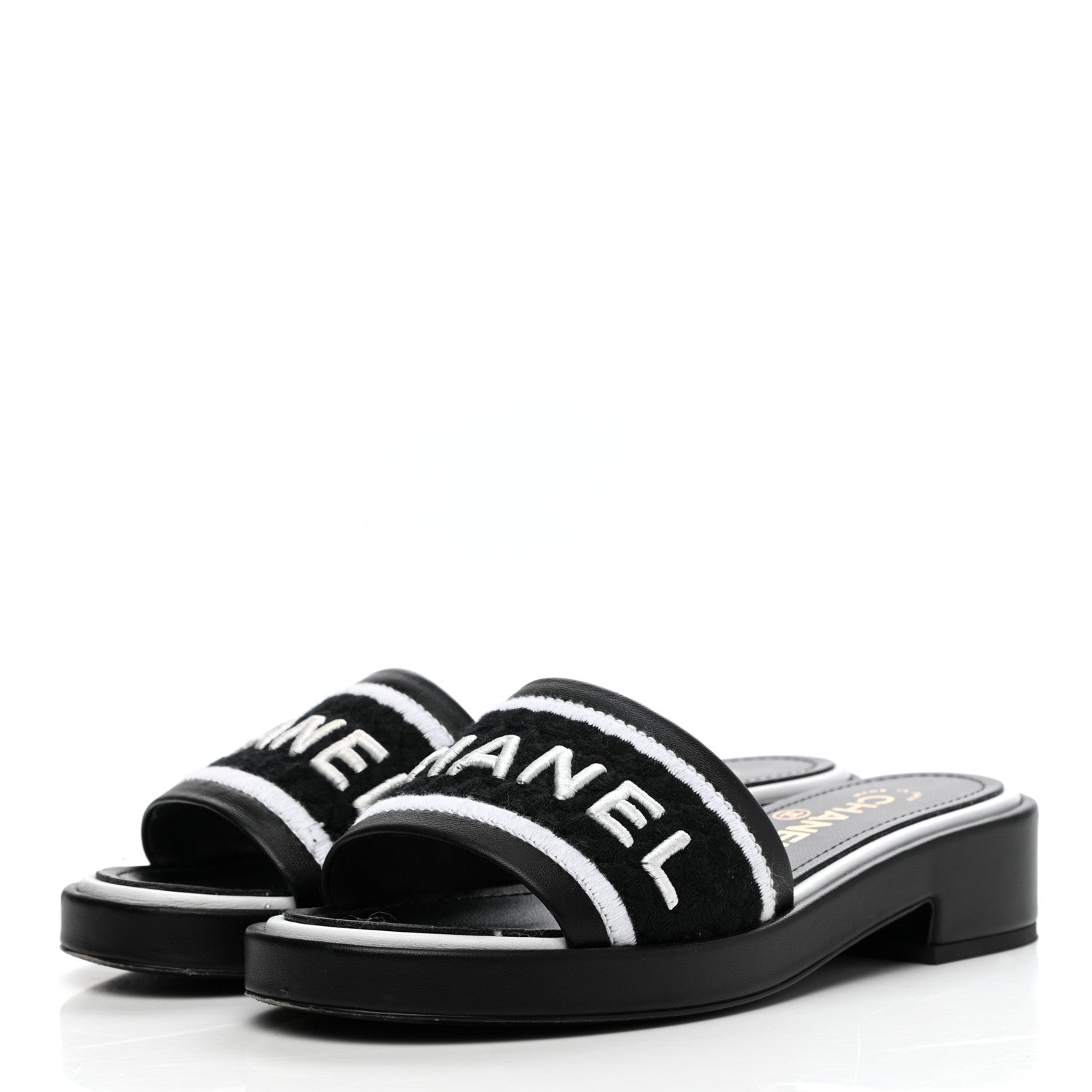 Chanel Lambskin Embroidered CC Mule Sandal 36 Black White 3 of 13