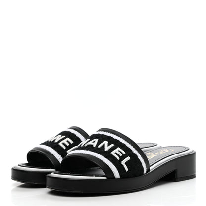 Chanel Lambskin Embroidered CC Mule Sandal 36 Black White 3 of 13