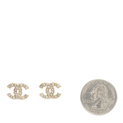 Chanel Metal Graduated Pearl Crystal CC Earrings Light Gold 2 of 5