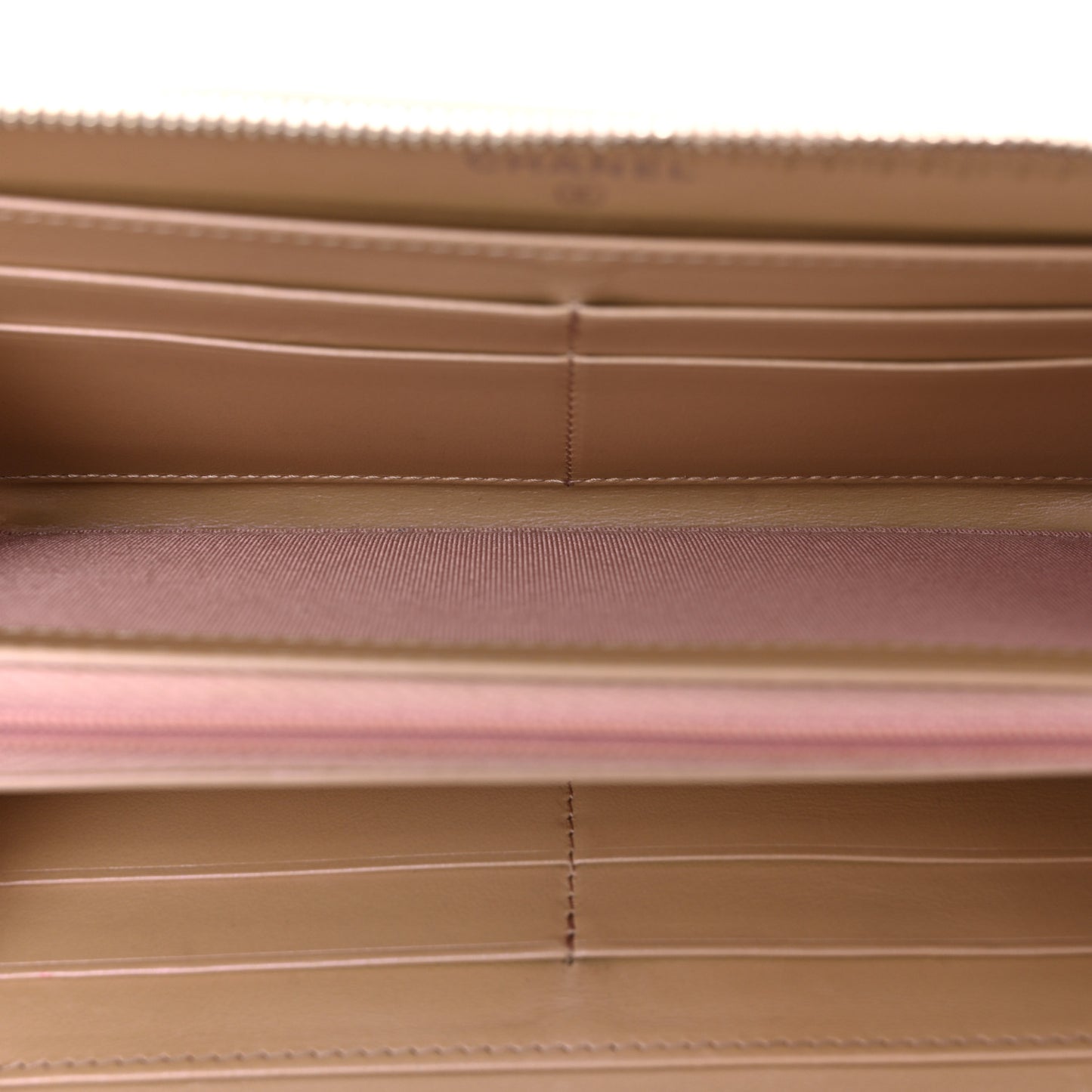 Iridescent Lambskin Quilted Large Gusset Zip Around Wallet Pink