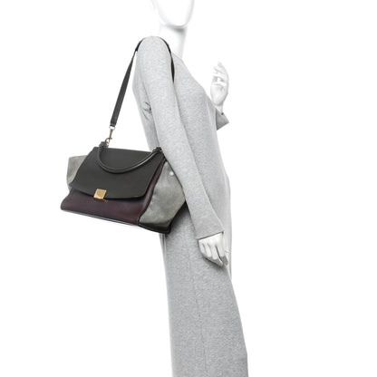 Celine Calfskin and Suede Small Tri-Color Trapeze Dark Grey 2 of 10