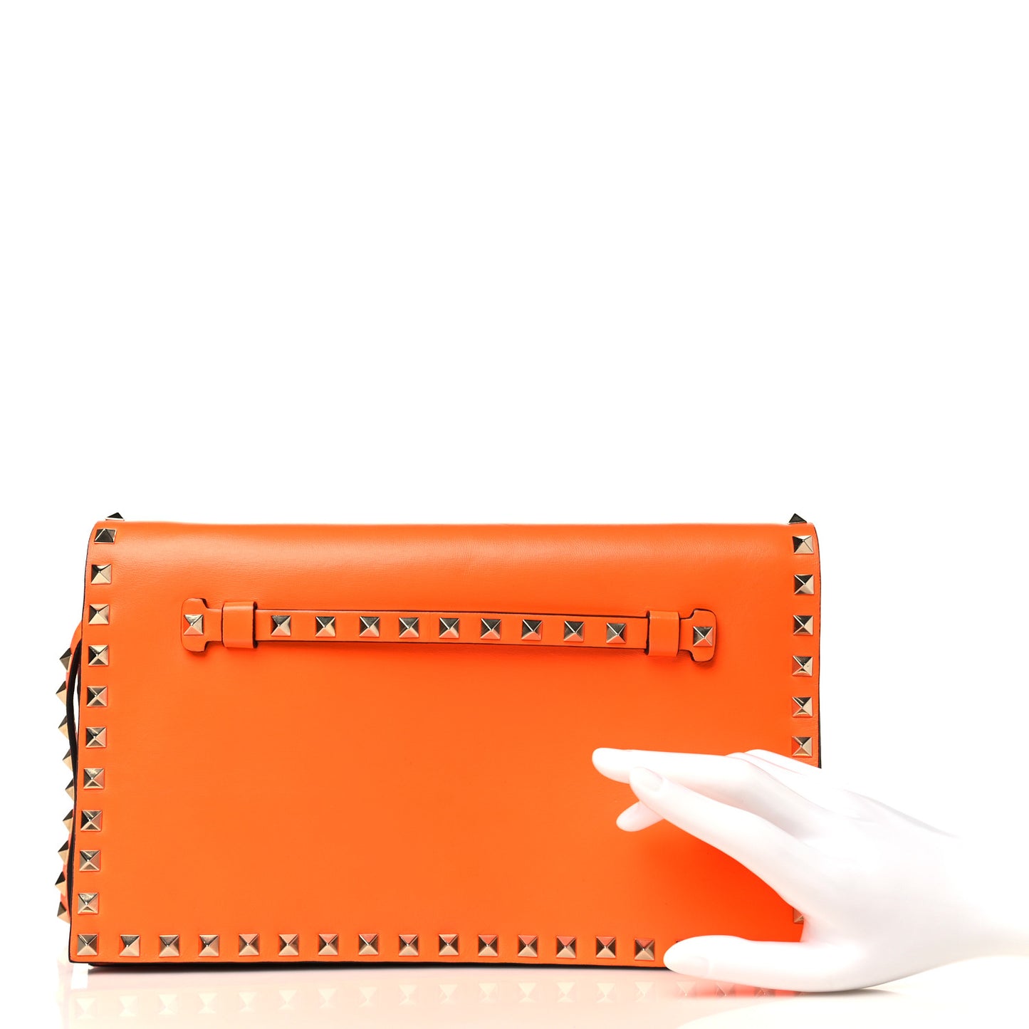 Nappa Rockstud Wristlet Clutch Neon Orange