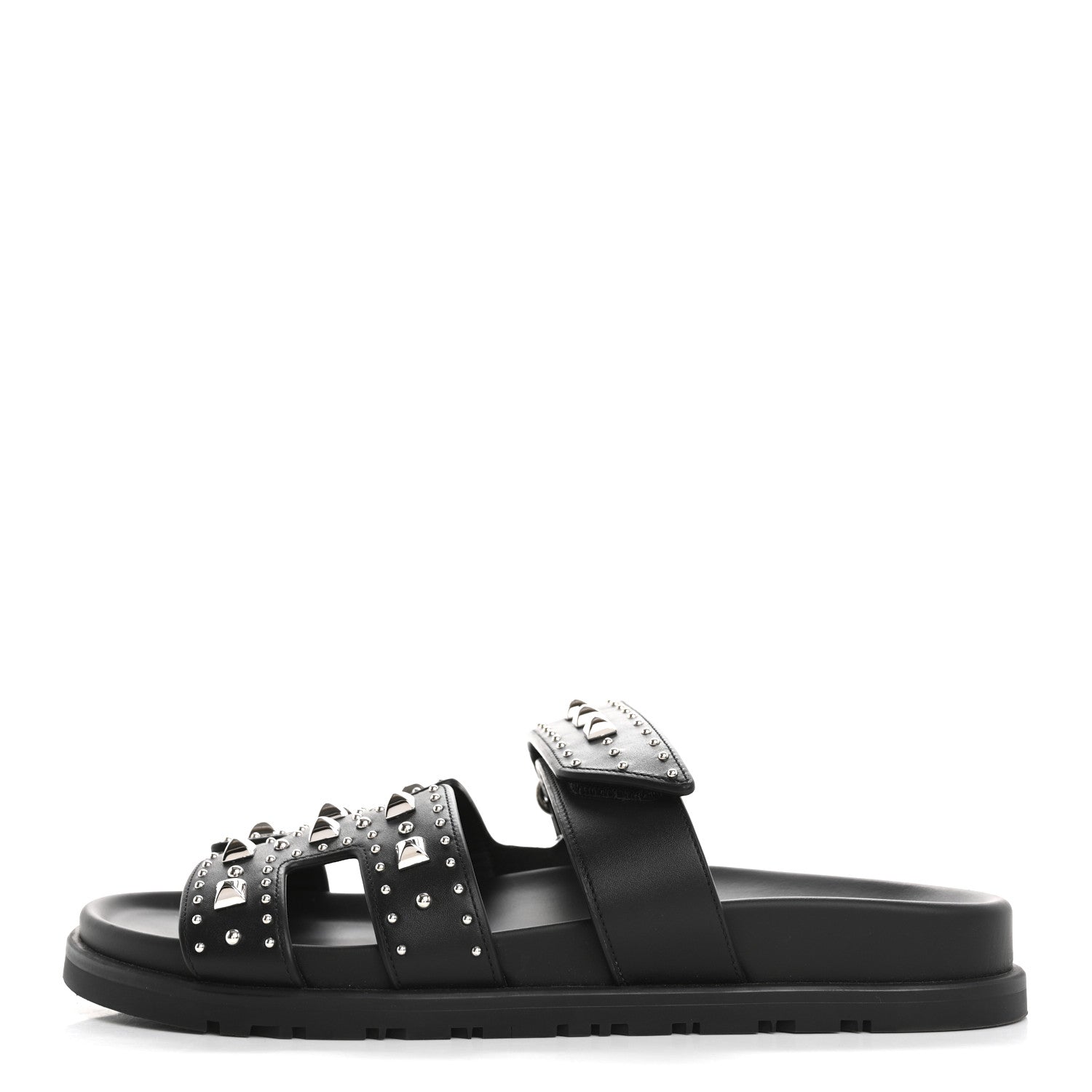 Hermes Calfskin Medor Studded Womens Chypre Sandals 37.5 Black 1 of 9