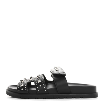 Hermes Calfskin Medor Studded Womens Chypre Sandals 37.5 Black 1 of 9