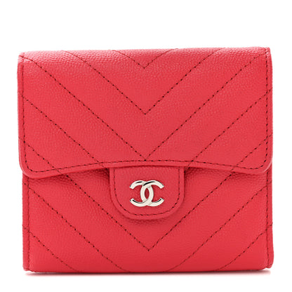 Chanel Caviar Chevron Quilted Compact Flap Wallet Red 1 of 9