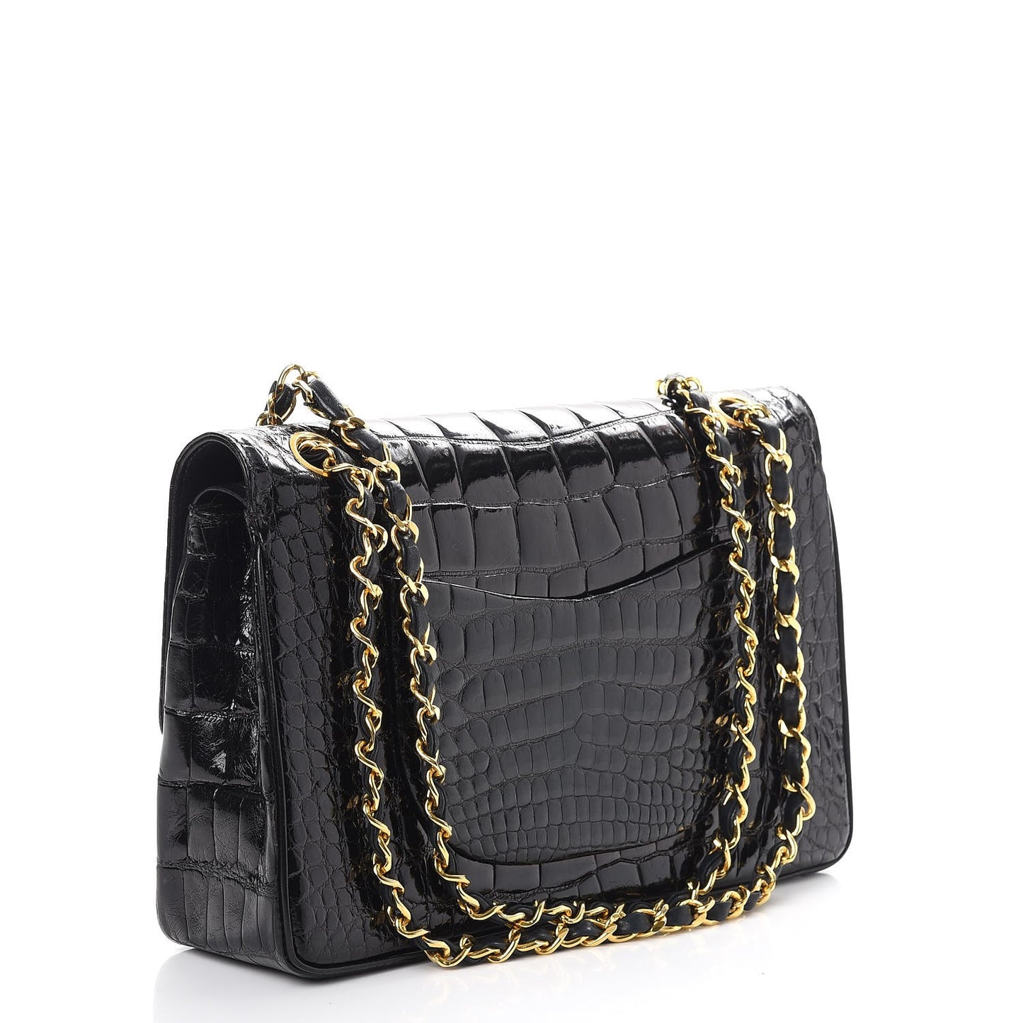 Crocodile Medium Double Flap Black