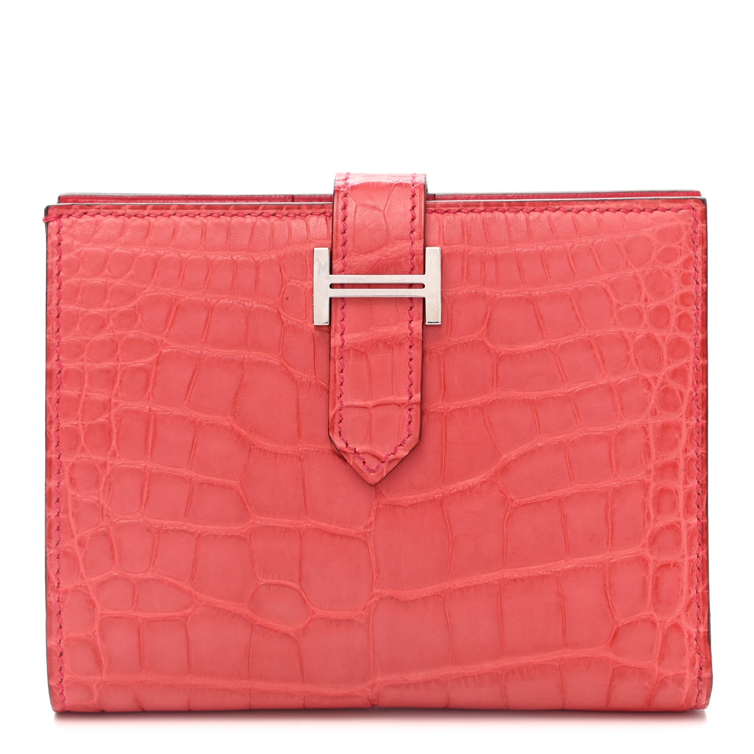 Hermes Matte Alligator Bearn Compact Wallet Bougainvillea 1 of 10