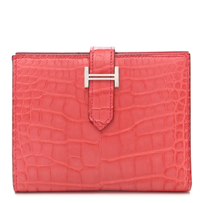 Hermes Matte Alligator Bearn Compact Wallet Bougainvillea 1 of 10