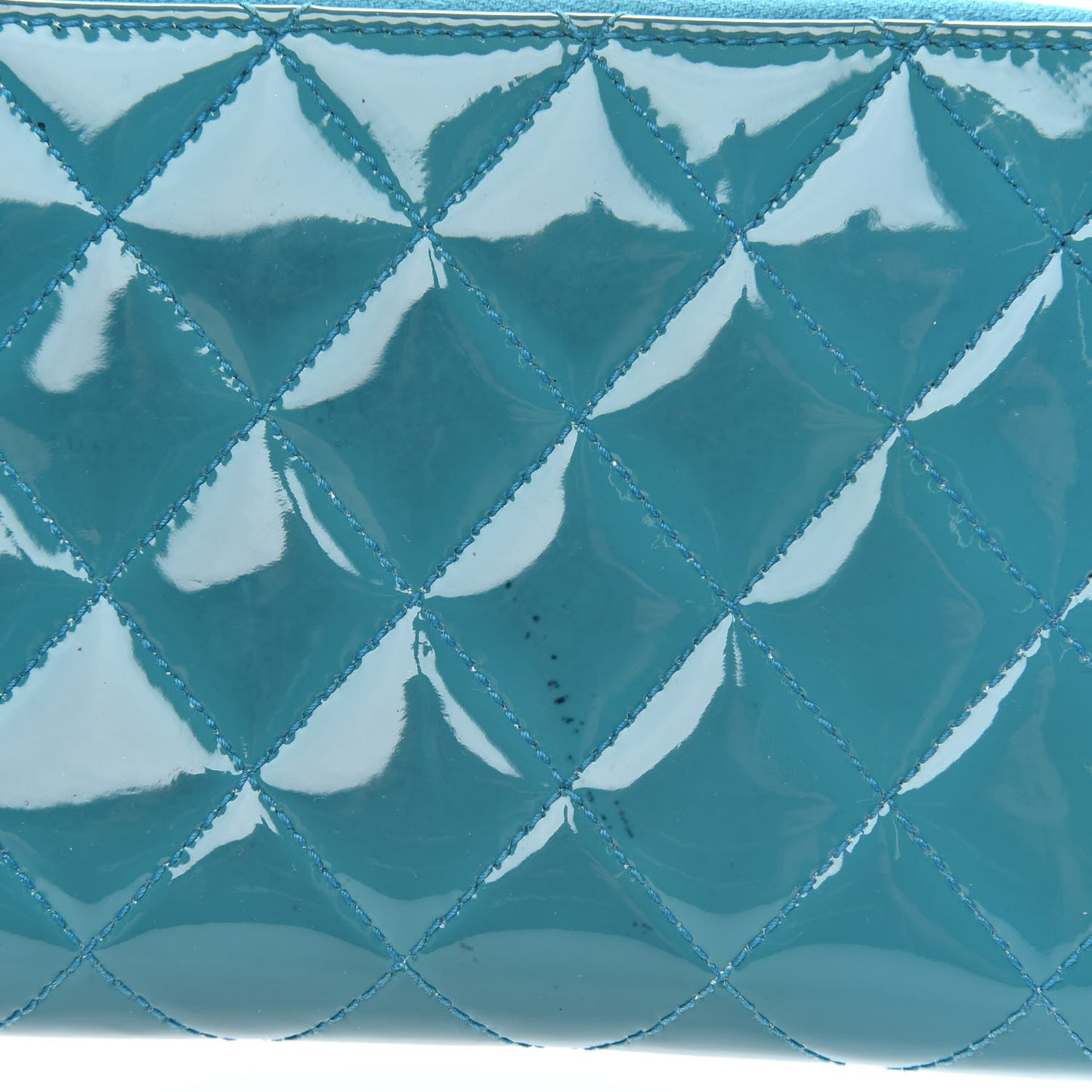 Patent Quilted Large Gusset Zip Around Wallet Blue