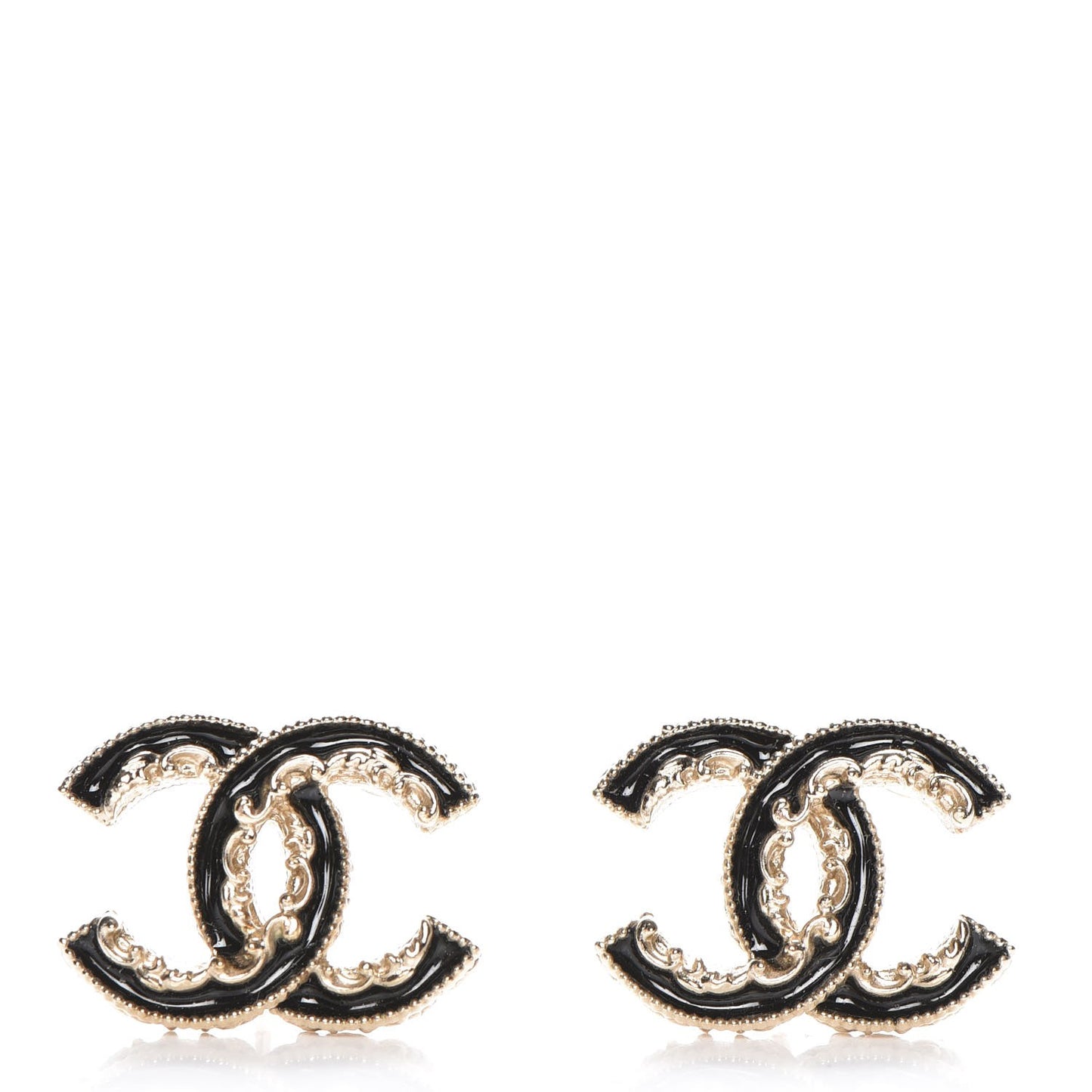 Enamel CC Baroque Earrings Black Gold