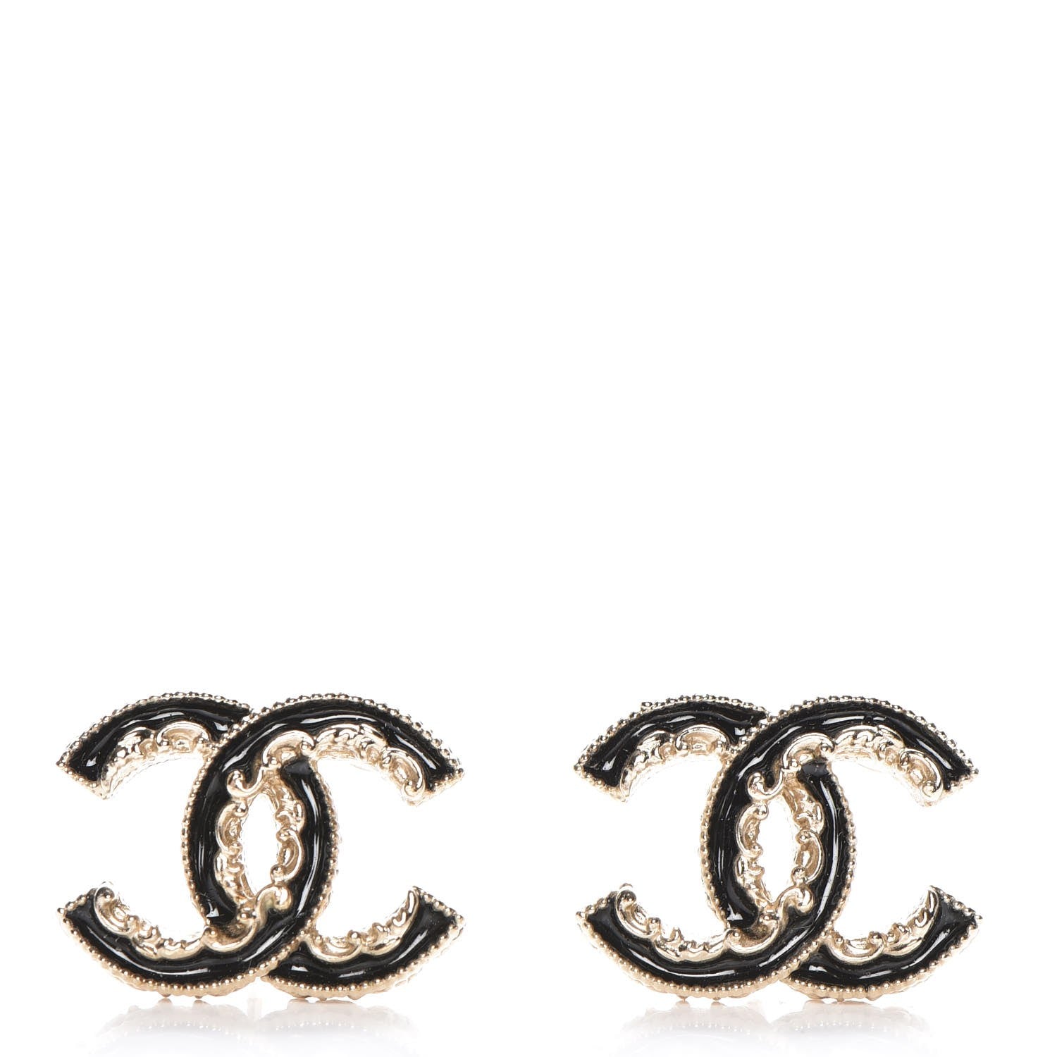 Chanel Enamel CC Baroque Earrings Black Gold 1 of 5