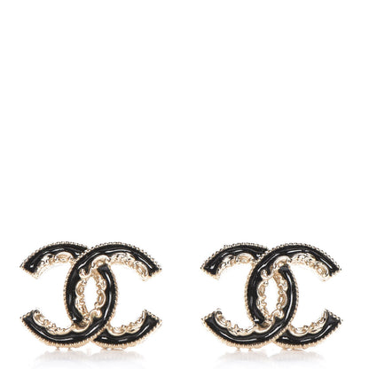 Chanel Enamel CC Baroque Earrings Black Gold 1 of 5