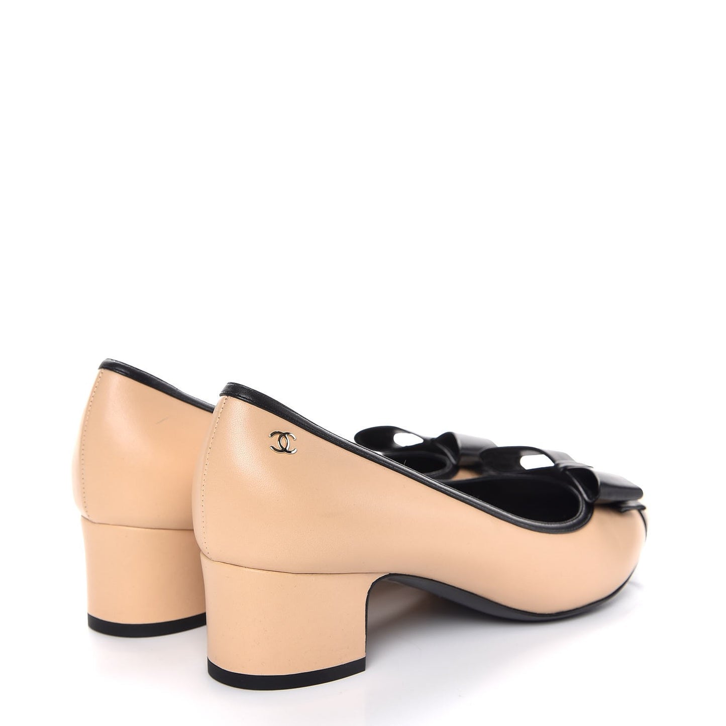 Lambskin Bow Pointed Toe Pumps 37 Beige Black