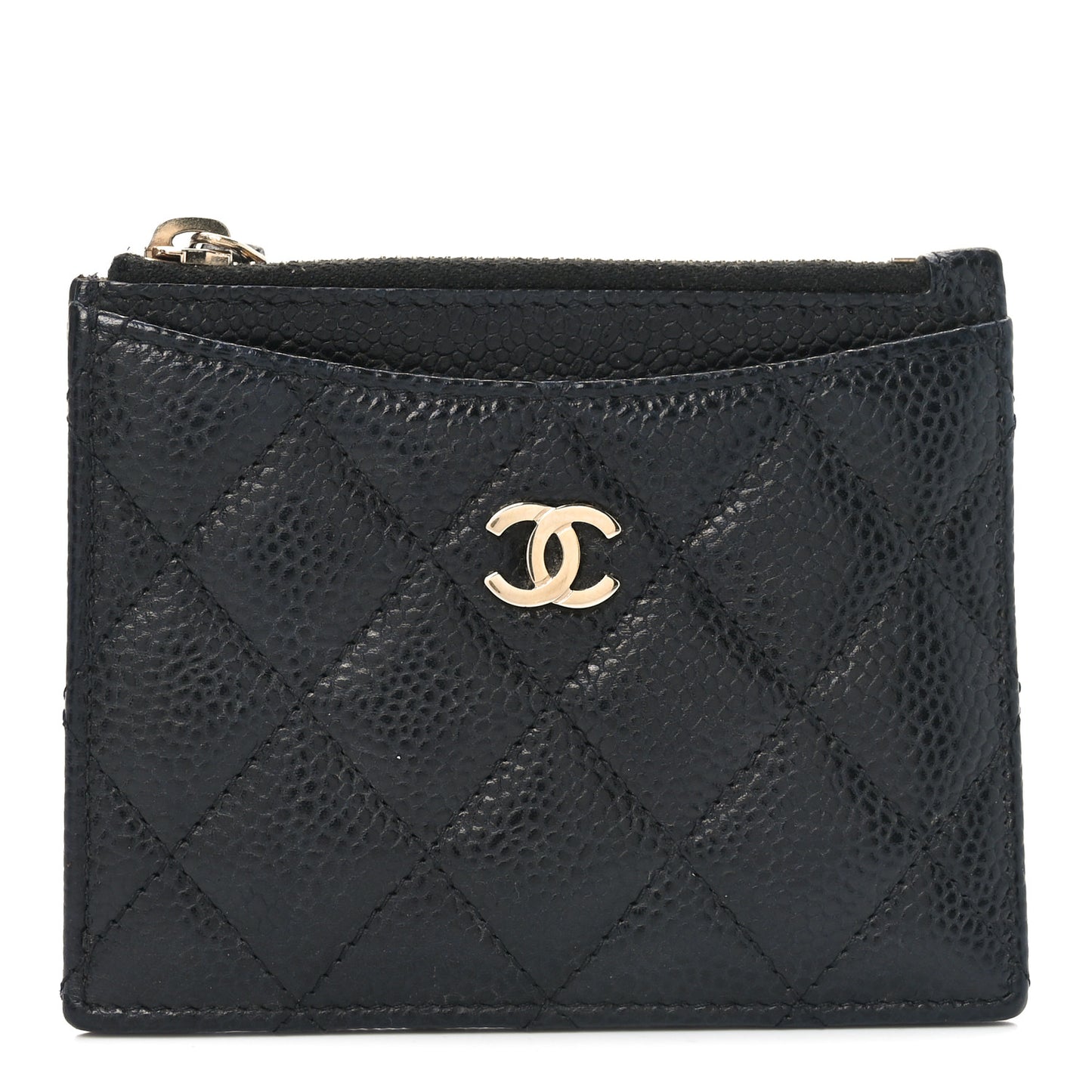 Caviar Quilted CC Zip Card Holder Black
