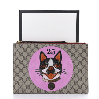 Gucci GG Supreme Monogram Bosco Patch Zip Pouch Beige Malva Hibiscus Red 10 of 10
