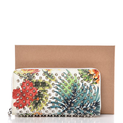 Christian Louboutin Crackled Calfskin Hawaii Print Panettone Spikes Zip Around Wallet White Silver 8 of 8