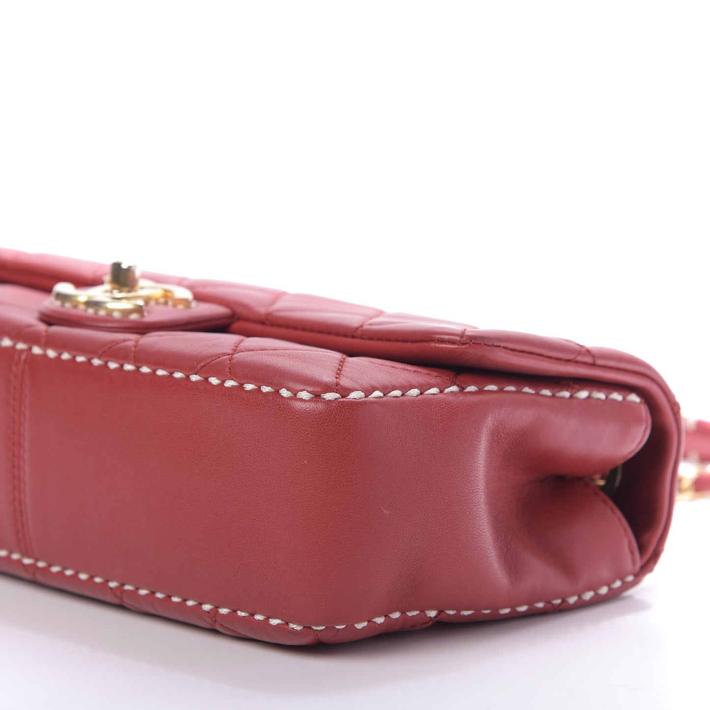 Lambskin Quilted Medium Contrast Stitch Flap Red