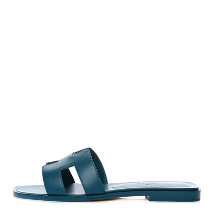 Hermes Calfskin Oran Sandals 36 Bleu Emeraude 1 of 10