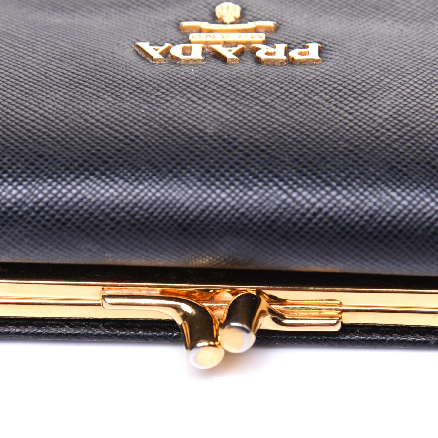 Saffiano Metal Flap Compact Wallet Black