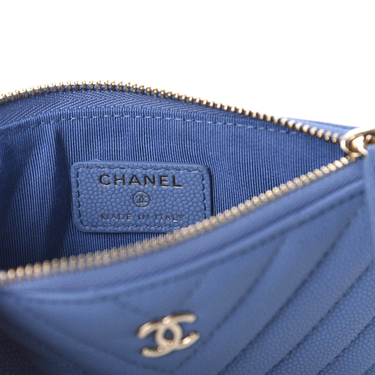 Chanel Caviar Flat Chevron Quilted Small Cosmetic Case Blue 8 of 10