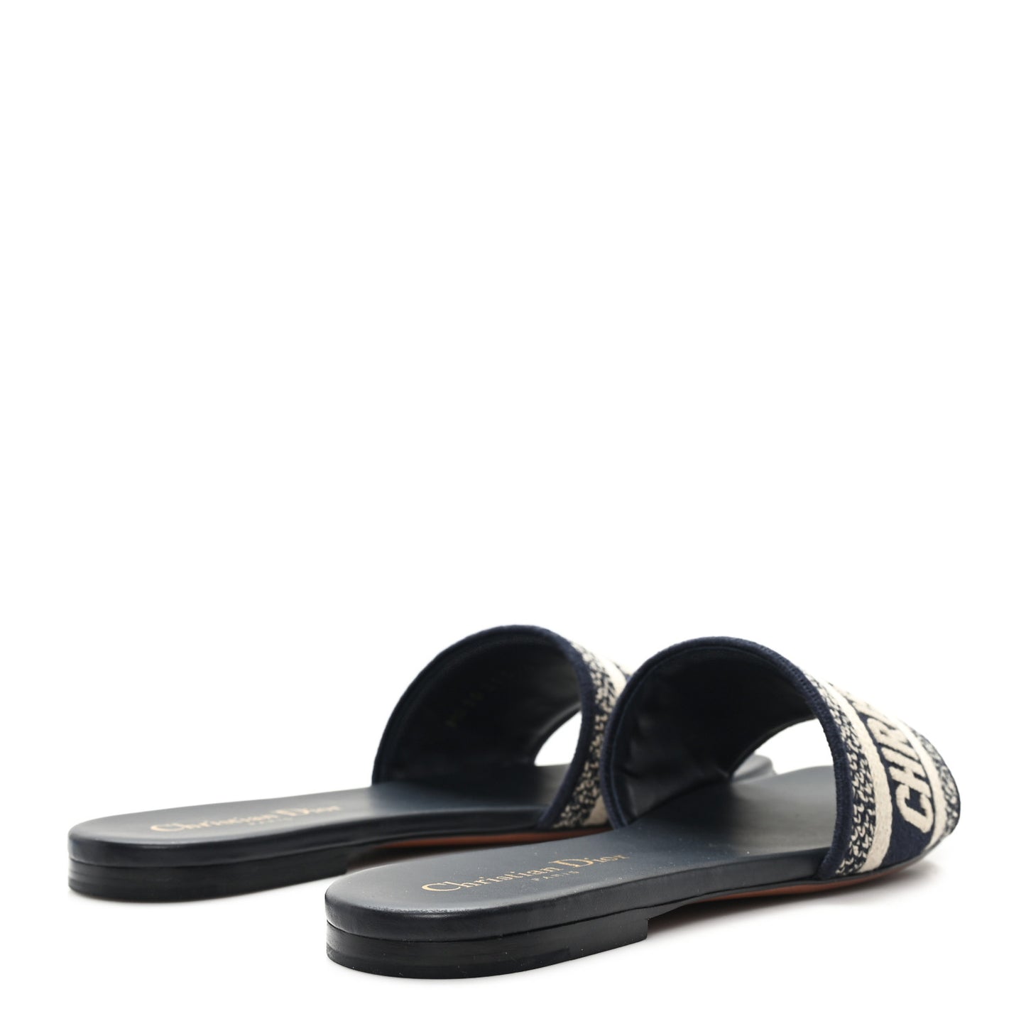 Canvas Embroidered Dway Mules Slide Sandals 36.5 Deep Blue