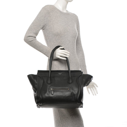 Celine Drummed Calfskin Shoulder Luggage Black 2 of 7