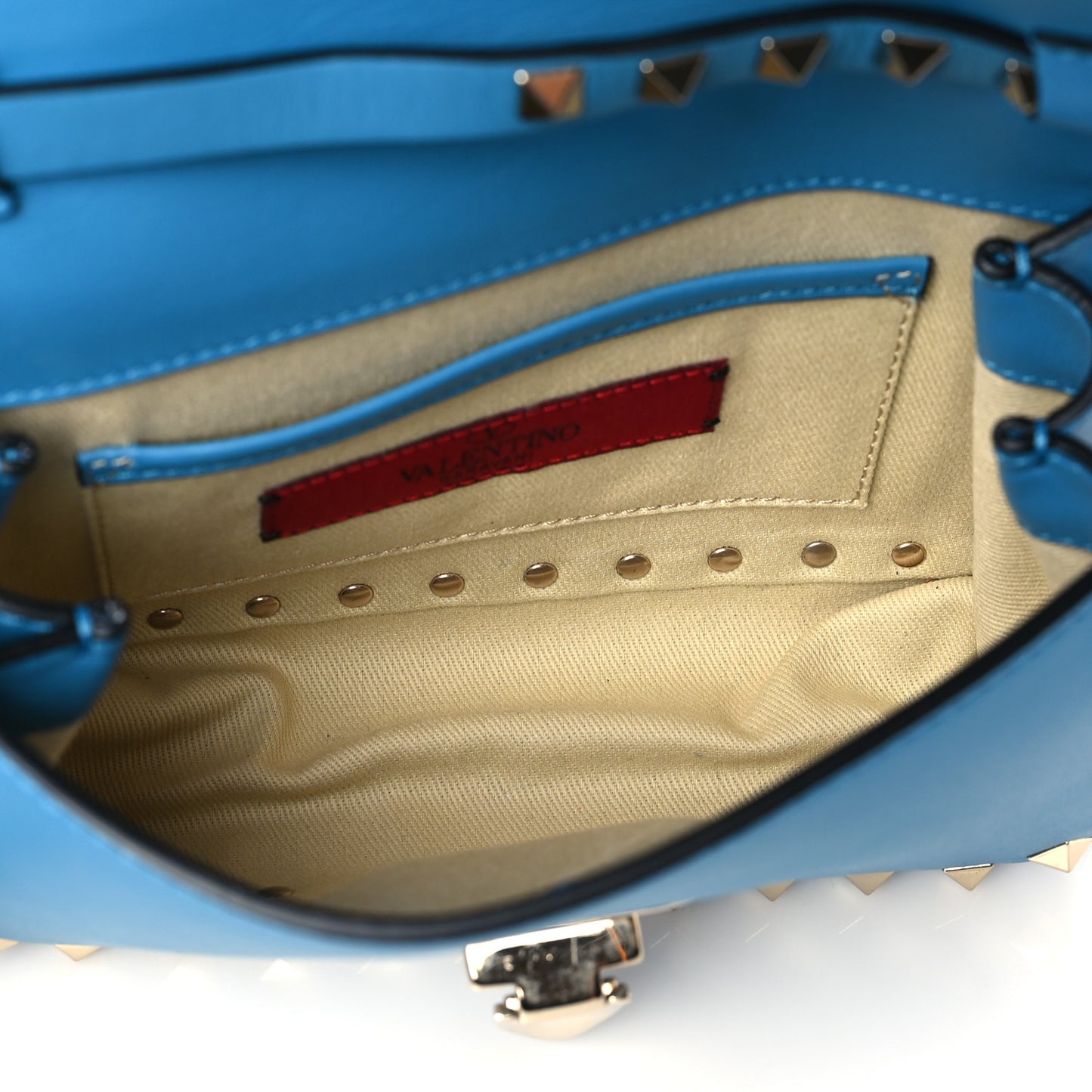 Vitello Mini Rockstud Flap Saddle Crossbody Bag Light Blue