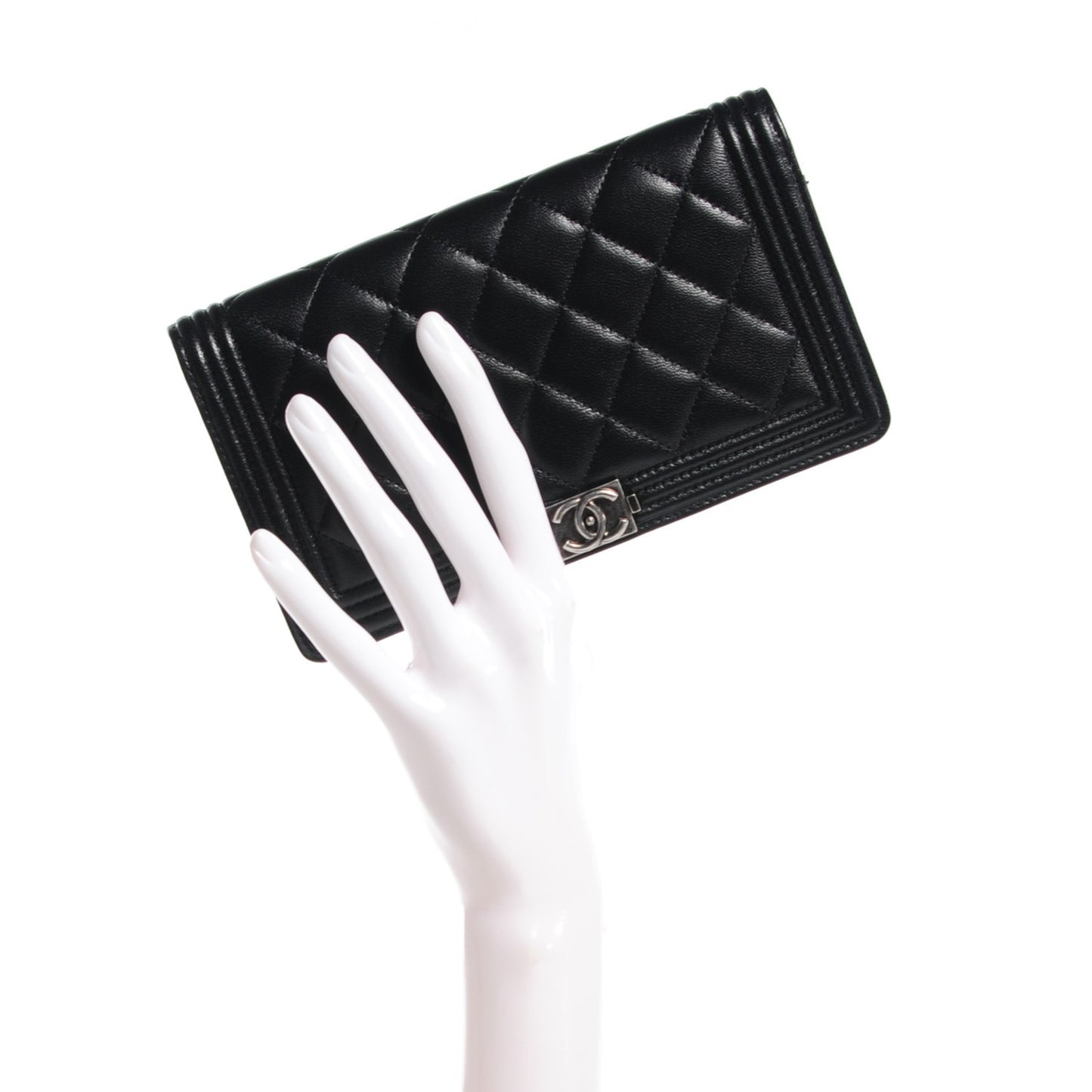 Lambskin Quilted Boy Yen Wallet Black