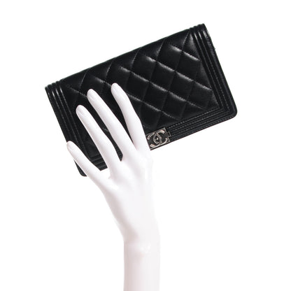 Chanel Lambskin Quilted Boy Yen Wallet Black 2 of 8