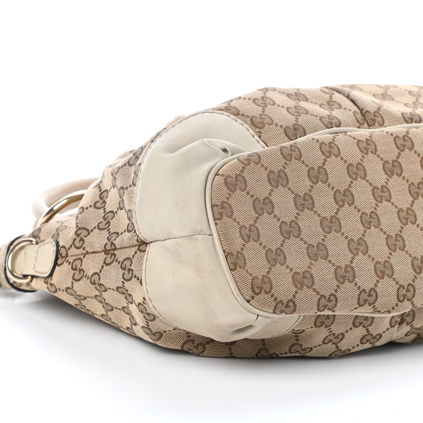 Monogram Margaux Calfskin Medium Sukey Top Handle Bag Beige Ebony Mystic White