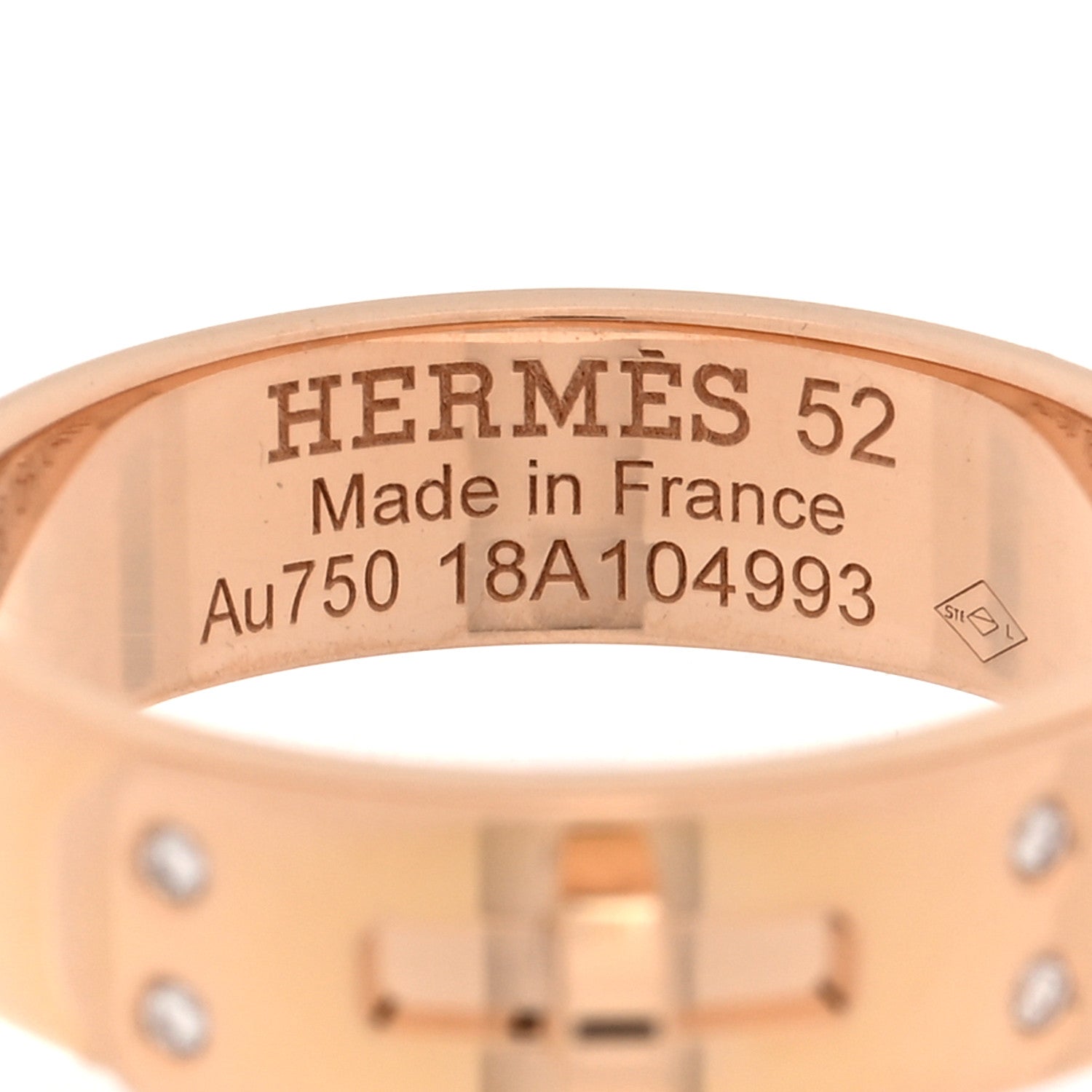 Hermes 18K Rose Gold Diamond PM Kelly Ring 52 6 4 of 5