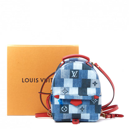 Louis Vuitton Denim Damier Monogram Patchwork Palm Springs Backpack Mini Blue Rouge 9 of 9