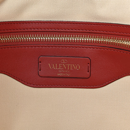 Valentino Garavani Calfskin Canvas Chevron Inlay Rockstud Shoulder Tote Red White Blue 6 of 10