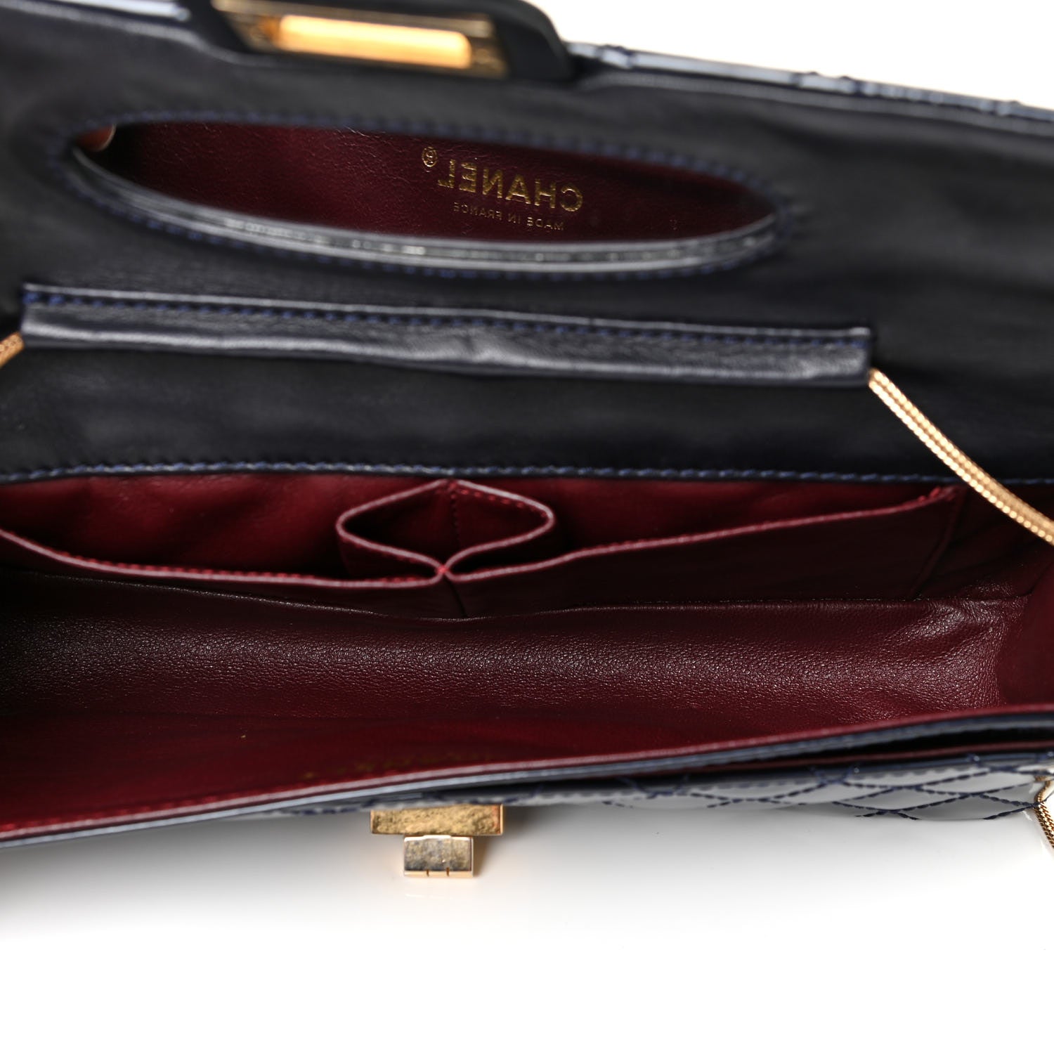 Chanel Patent Quilted 2.55 Reissue East West Clutch Navy Blue 5 of 14