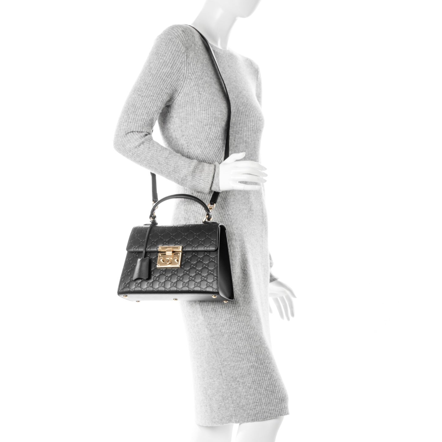 Guccissima Signature Small Padlock Top Handle Bag Black