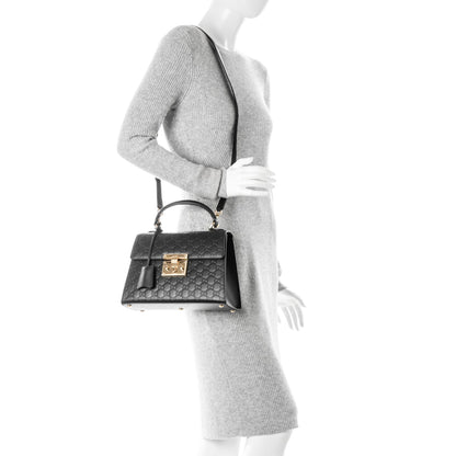 Gucci Guccissima Signature Small Padlock Top Handle Bag Black 2 of 7