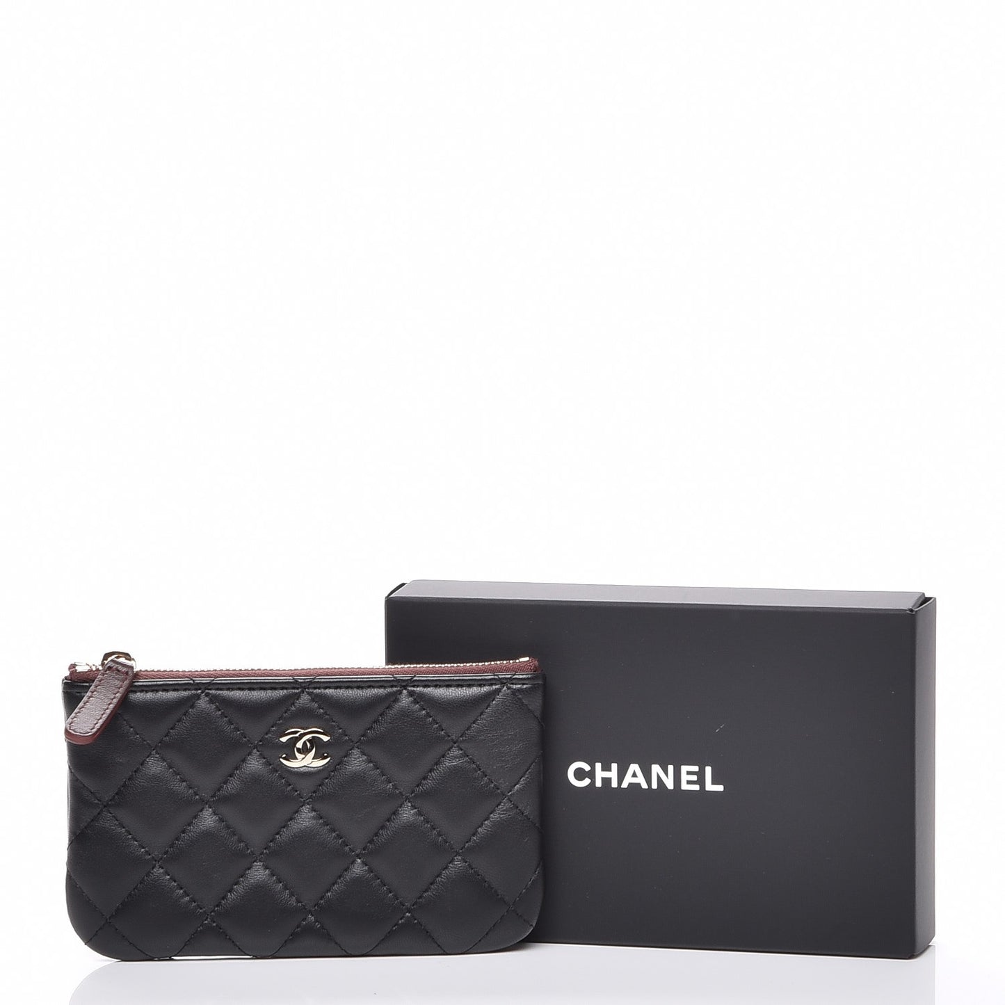Lambskin Quilted Small Cosmetic Case Black