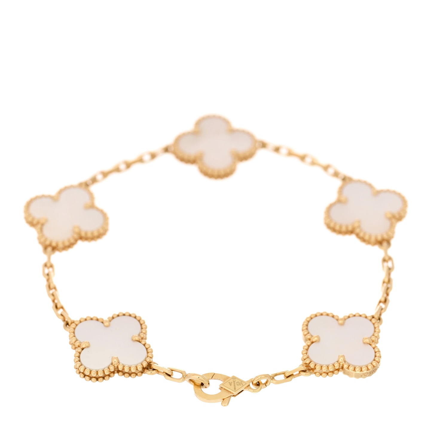 18K Yellow Gold Mother of Pearl 5 Motifs Vintage Alhambra Bracelet