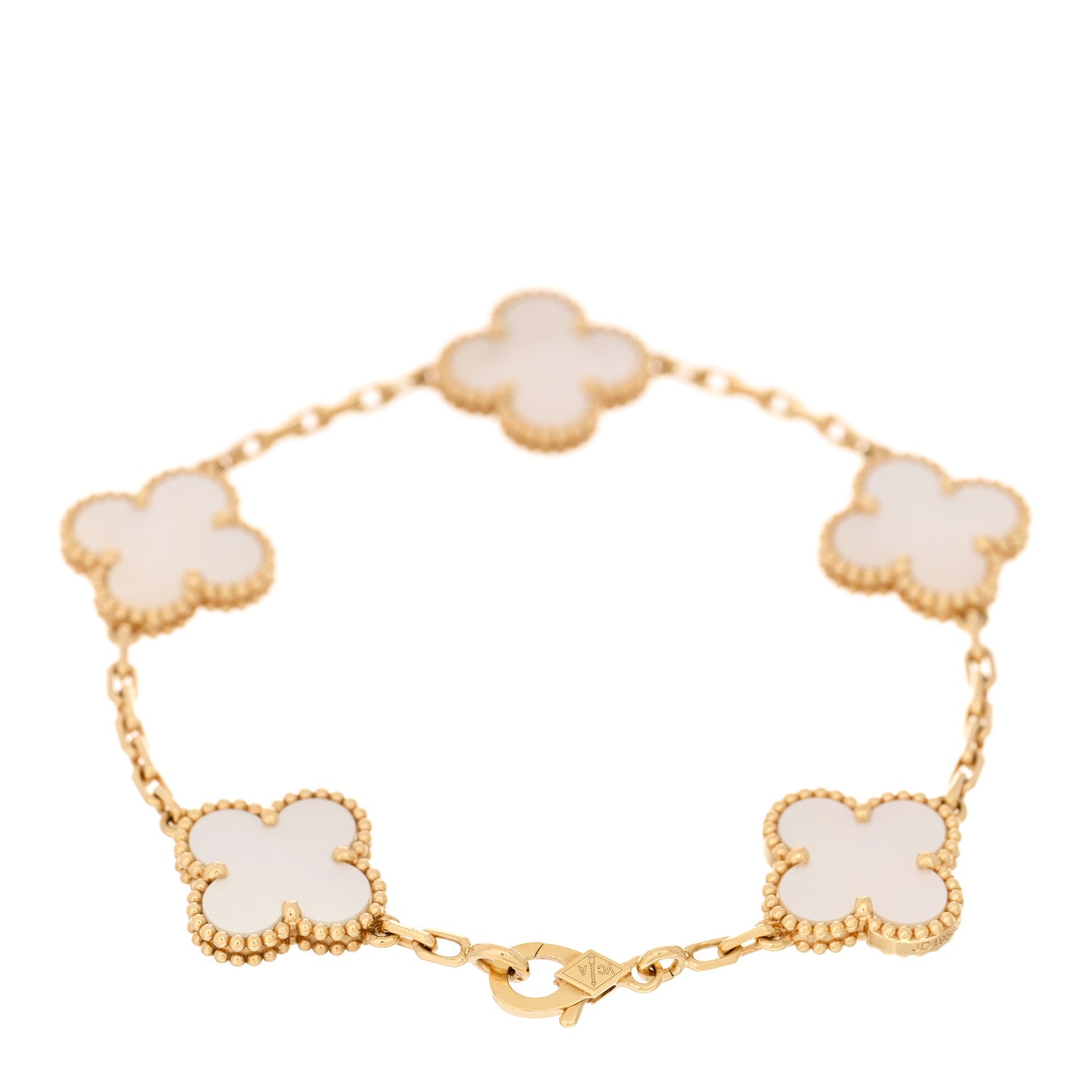 Van Cleef & Arpels 18K Yellow Gold Mother of Pearl 5 Motifs Vintage Alhambra Bracelet 2 of 3