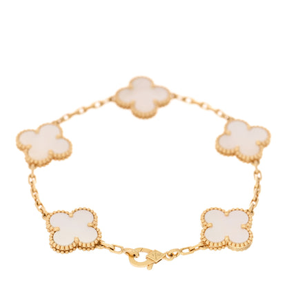 Van Cleef & Arpels 18K Yellow Gold Mother of Pearl 5 Motifs Vintage Alhambra Bracelet 2 of 3