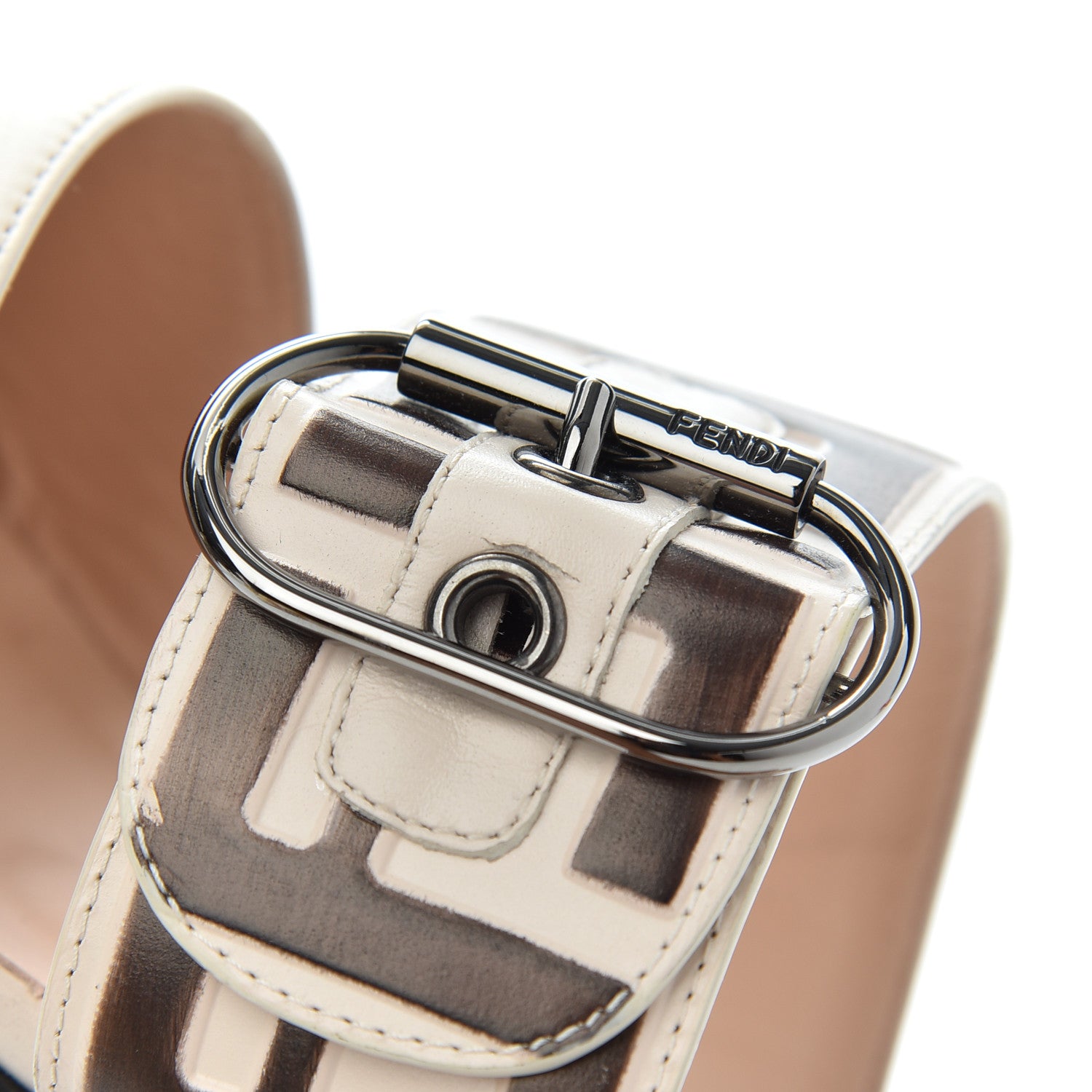 Fendi Vitello FF Embossed Buckle Flat Mules 38 Camelia Moresco 9 of 11